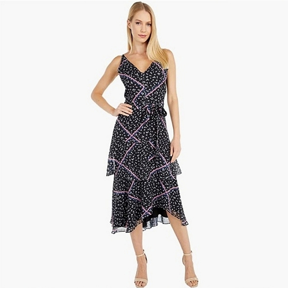 Sam Edelman Ribbon Print Tiered Dress‎ Size 8